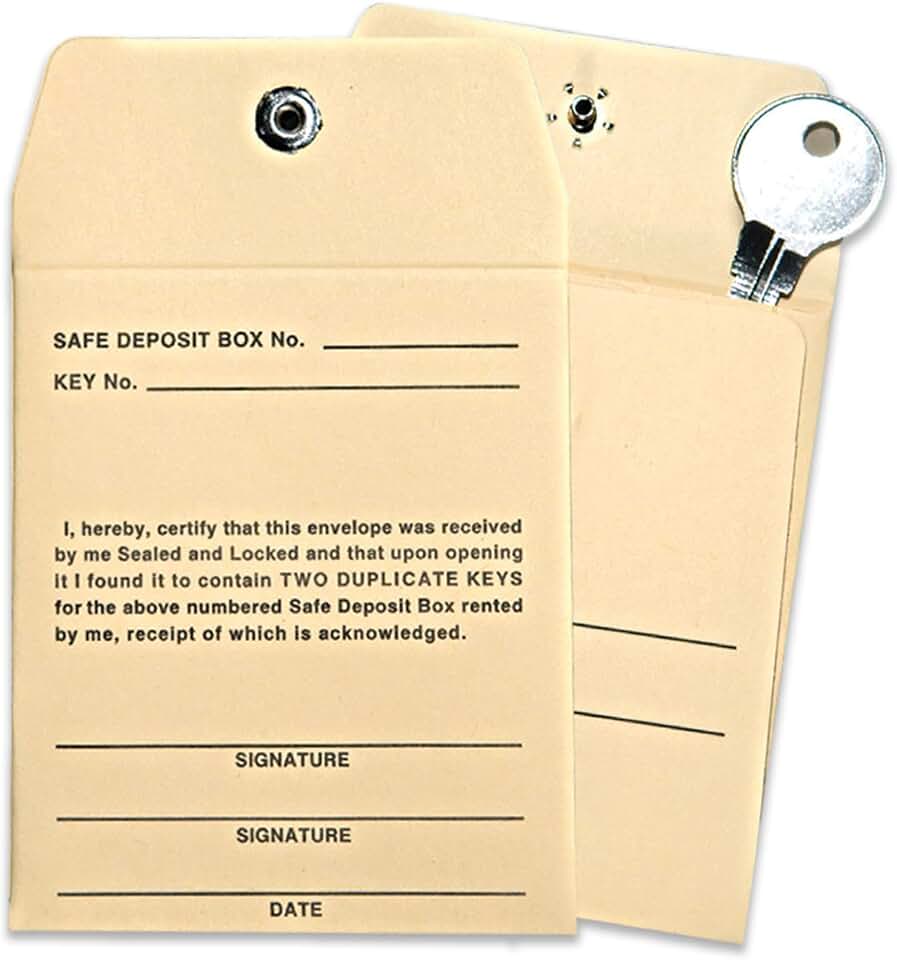 BankSupplies Manila Envelopes | 3W x 3.5H | Pack of 300 | Safe Deposit Box Key Envelope | Standard Imprint | Sand Background | Permanent Lock Style | Small Shipping Envelopes