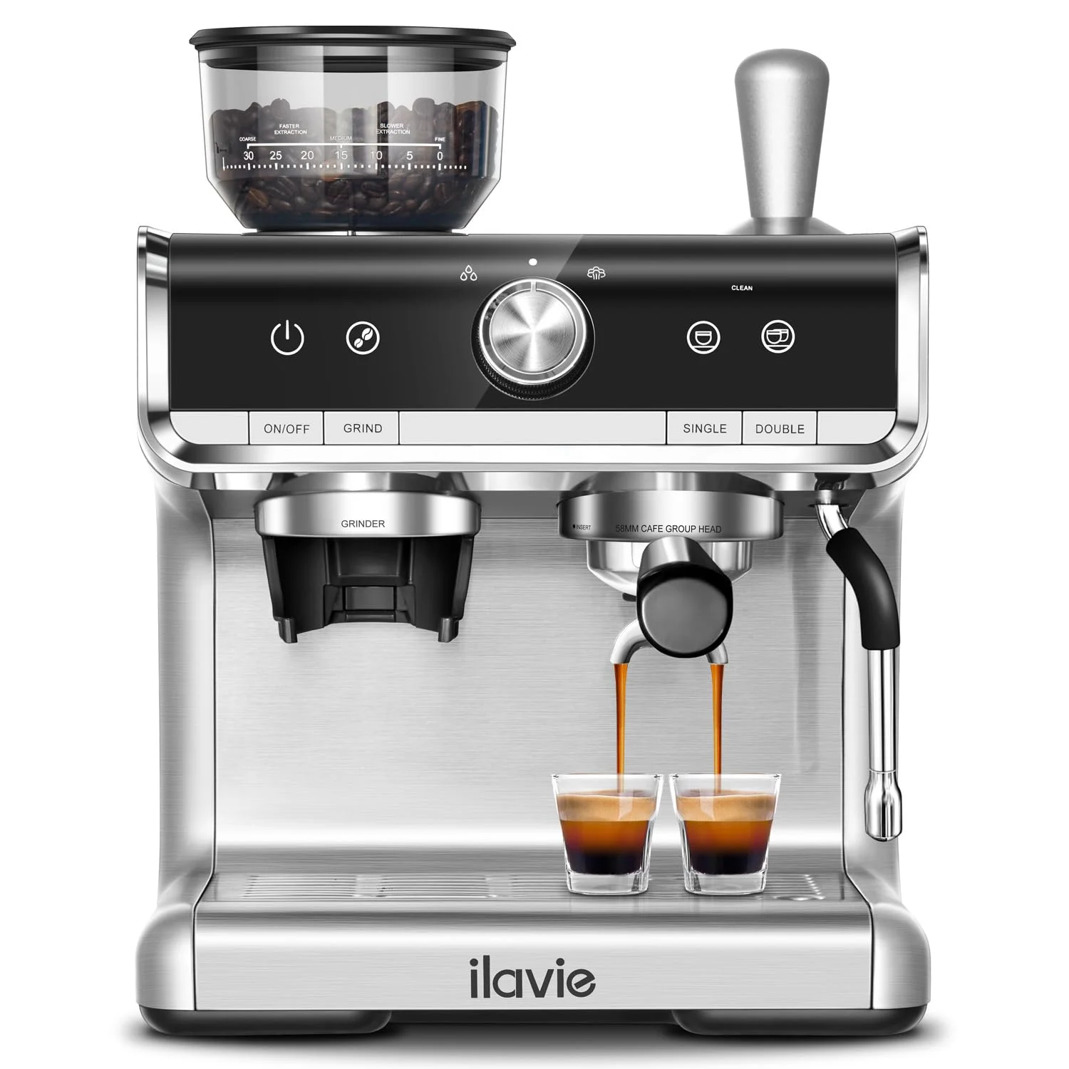 ilavie Espresso Machine With Grinder, Professional Espresso Maker With Milk Frother Steam Wand, Barista Latte Machine With Removable Water Tank for Cappuccinos or Macchiatos, 2.8L Water Tank