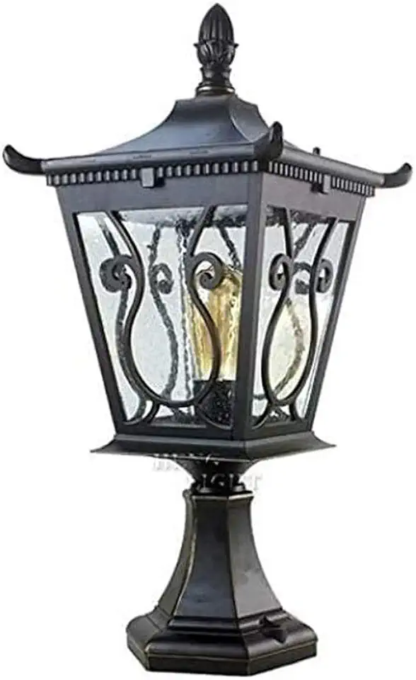 Creative Exterior Post Lantern,Waterproof IP65 Outdoor Pillar Light Vintage Patio Aisle Lawn Column Lamp Villa Pillar Light Balcony Post Lantern Die-cast Aluminum Glass Garden Pedestal Lights Fi