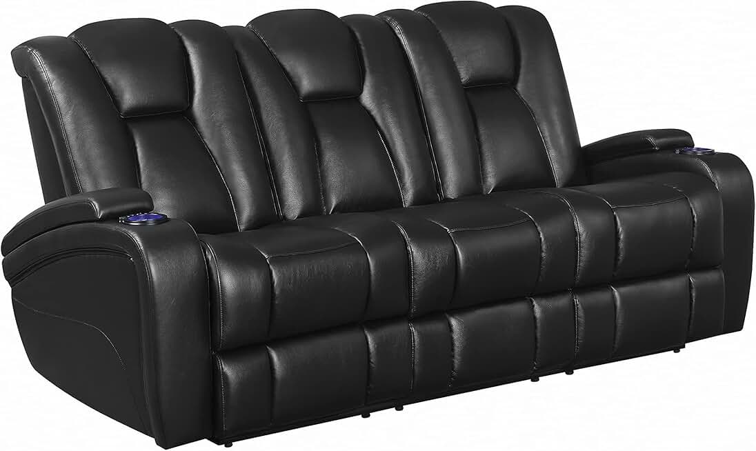 Coaster Furniture Delange Reclining Power Sofa with Adjustable Headrests and Storage in Armrests Black 601741P
