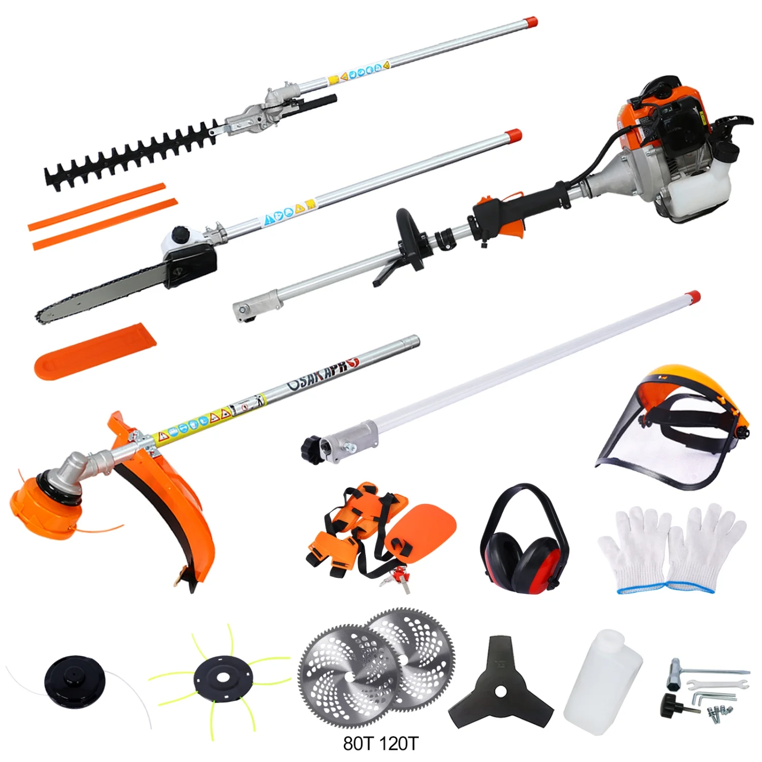 imerelez 12 in 1 Multi-Functional Trimming Tool, 52CC 2-Cycle Garden Tool System with Gas Pole Saw, Hedge Trimmer, Grass Trimmer, and Brush Cutter EPA Compliant