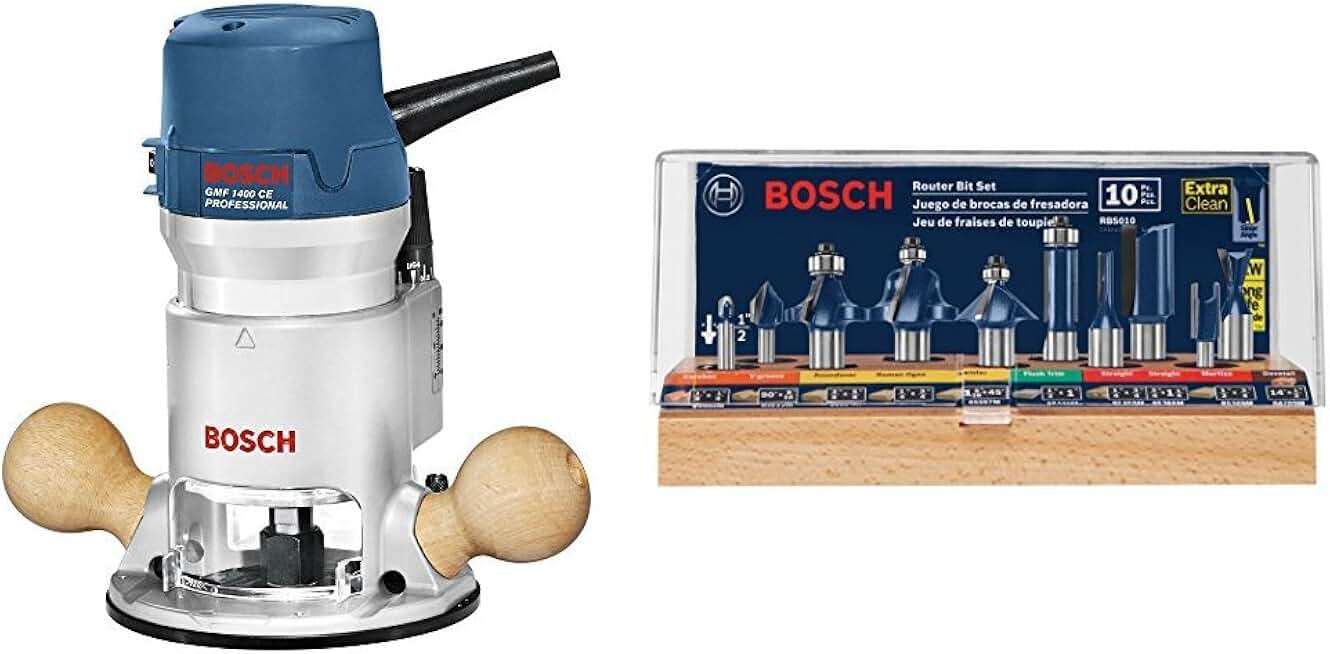 Bosch 1617EVS 2.25 HP Electronic Fixed-Base Router and RBS010 RBS010 10 pc. All-Purpose Router Bit Set