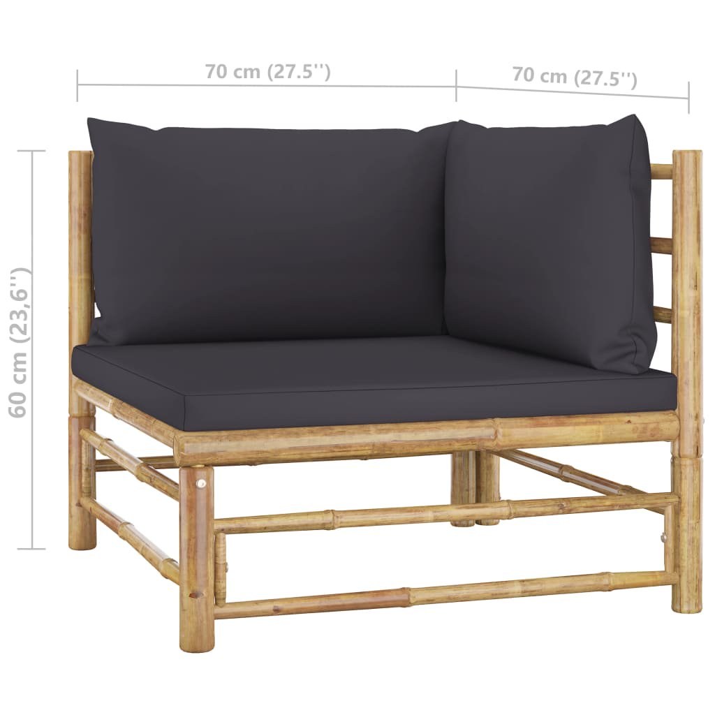 Patio Lounge Set 4 Piece with Bamboo Construction and Dark Gray Cushions