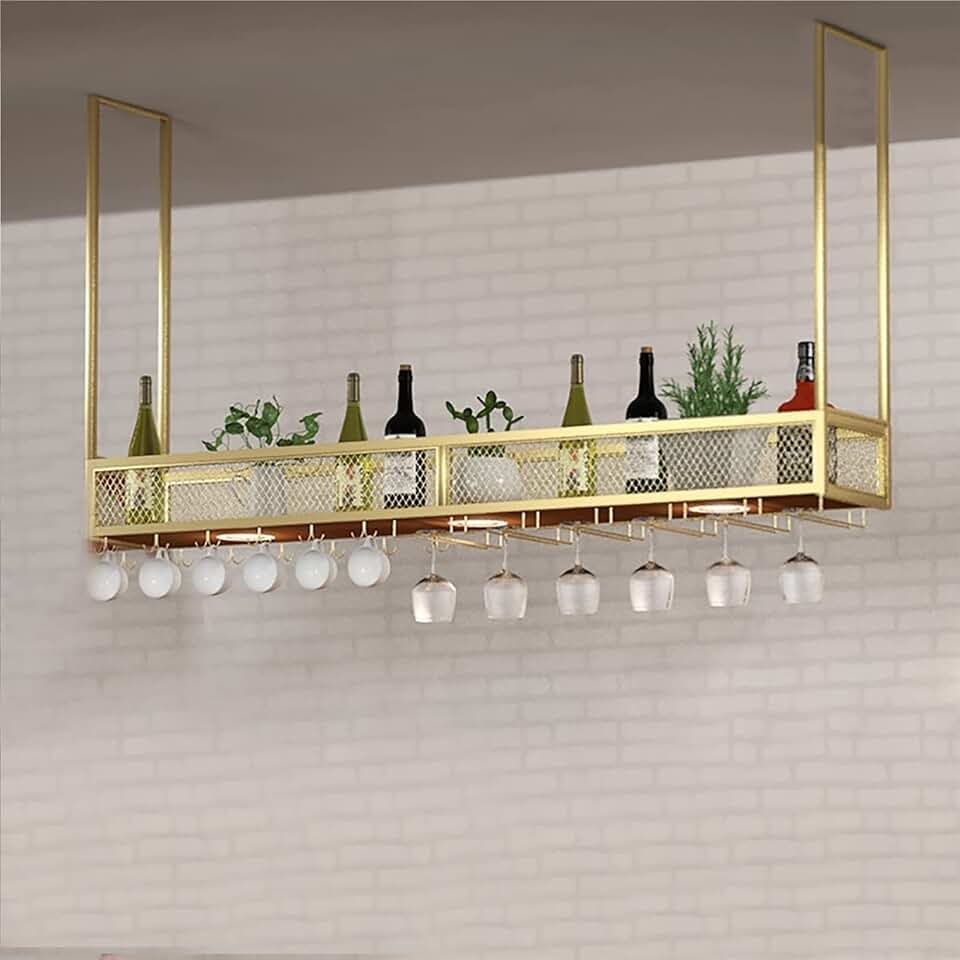 Hanging Wine Glass Rack-Wall Mounted Wine Rack Ceiling Hanging Wine Rack Hanging Plant Shelf Wall Hanging Living Room Kitchen Bar Decoration Storage Rack Wine Glass Holder Floating