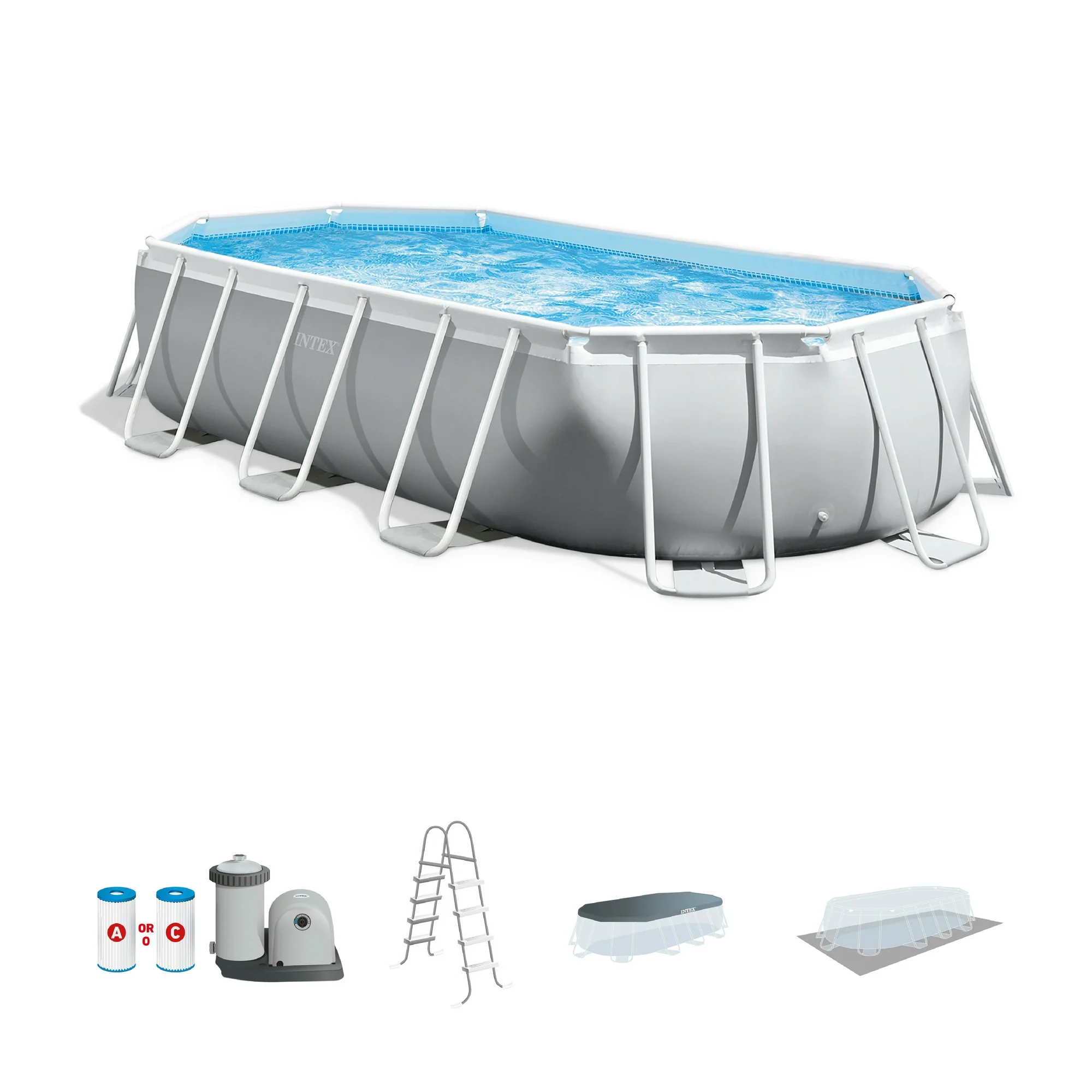 INTEX Prism Frame 16.5ft x 48in Above Ground Swimming Pool Set w/ Pump