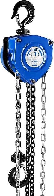 Tractel Manual Chain Hoist | 1 Ton - 2000 lbs Capacity | 40 ft Steel Chain | Industrial-Grade Steel for Construction, Workshops, Garages | Tralift 19723
