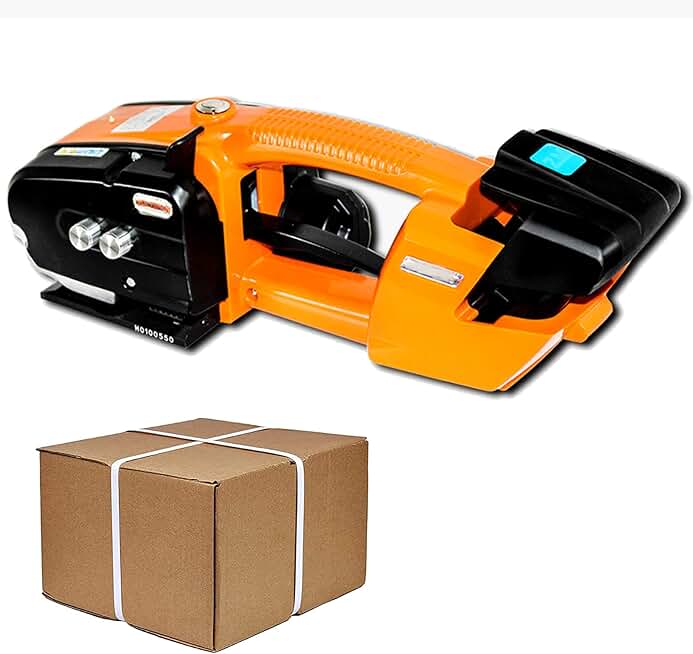 Electric Strapping Tool,Hand-held Heating Strapping Machine,Electric Welding Strapping Tool Battery Powered Portable Electric Packer Fast and Easy to Packing,for PP PET Strap and Steel Belt,Orange