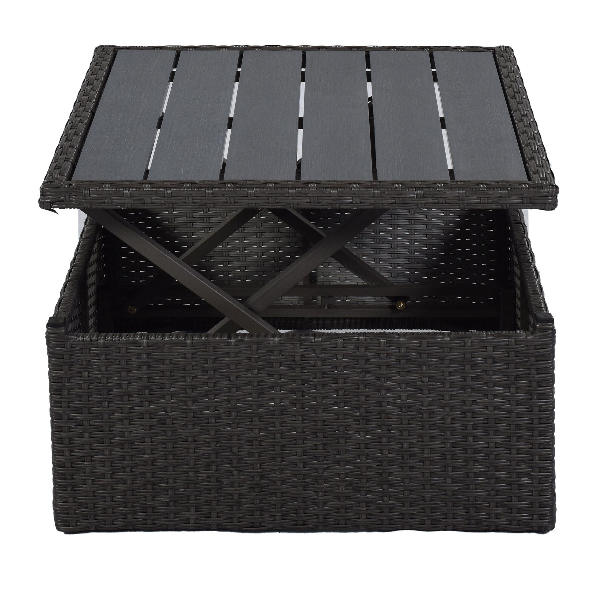 Outdoor Patio Rectangle Daybed with Retractable Canopy, Wicker Furniture Sectional Seating with Washable Cushions Grey