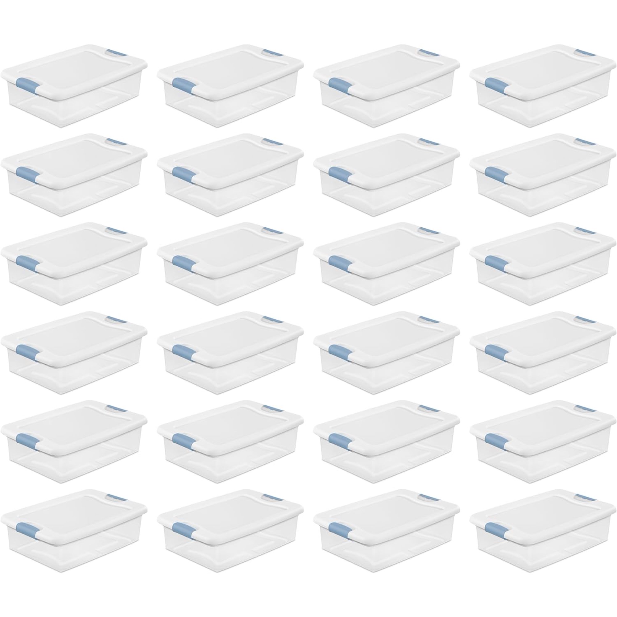 ing Storage Box, Stackable Bin with Lid, Plastic Container to Organize Closet Shelf, Clear with White Lid, 32 Quart, 18-Pack