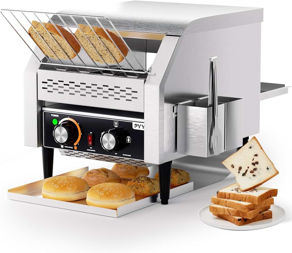 PYY Commercial Toaster 300 Slices/Hour Conveyor Restaurant Toaster for Bun Bagel Bread Heavy Duty Stainless Steel Conveyor Toaster