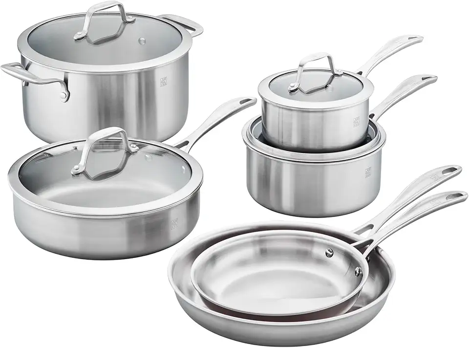 ZWILLING Spirit 3-ply 10-pc Stainless Steel Pots and Pans Set, Dutch Oven, Fry Pan,Silver