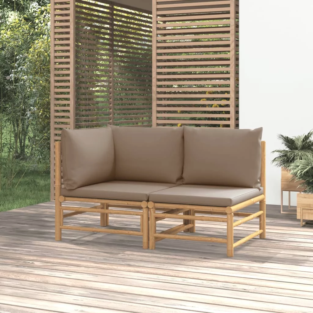 Outdoor Bamboo Patio Lounge Set with Taupe Cushions - 2 Pieces, Weather-resistant, Comfortable Seating - Perfect for Relaxing in the Garden