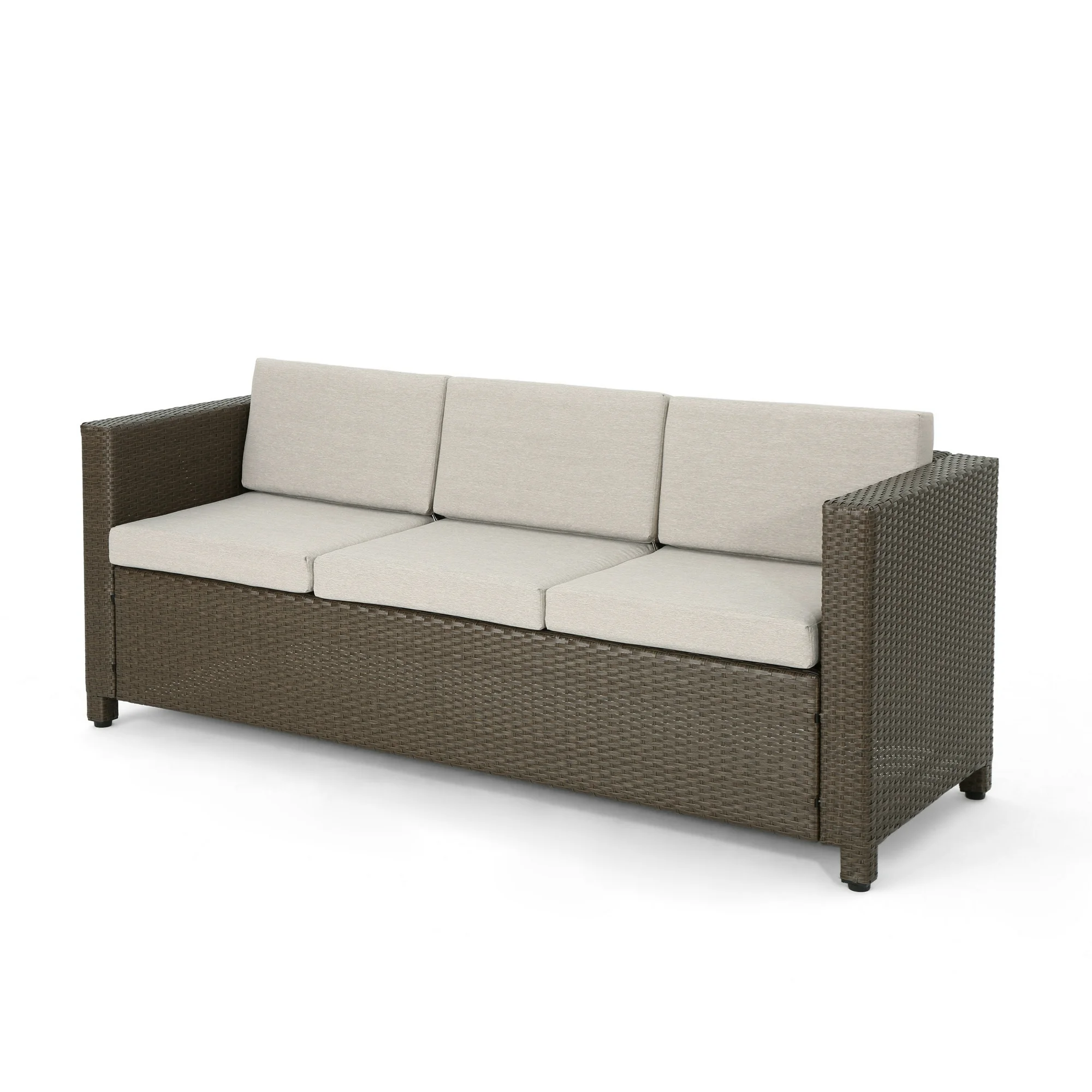 Palmetto Outdoor Wicker 3 Seater Sofa with Cushions,Grey,Brown
