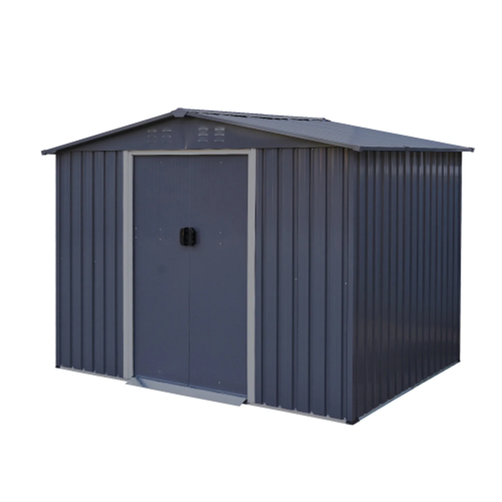 Outdoor Storage Shed, 8 x 6 FT Large Metal Tool Sheds, Heavy Duty Storage House with Sliding Doors, Dark Grey