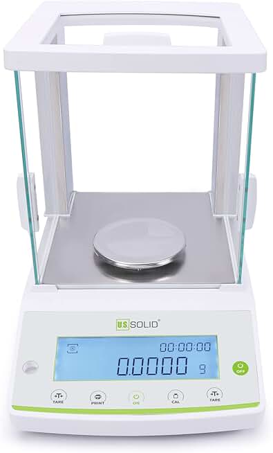 U.S. Solid 0.1mg Analytical Balance for Industrial and Lab Work - Density Determination, Dynamic Weighing - USB and RS232 Interface - Multiple Units (120g x 0.0001g)