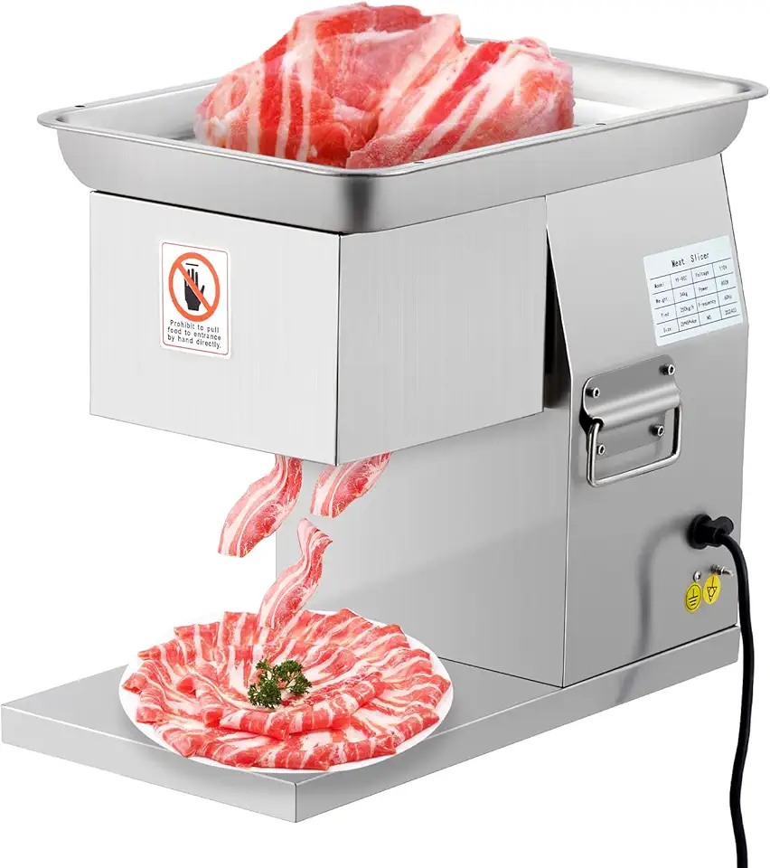 Electric Meat Slicer - 800W Pure Copper Motor, Automatic Operation, Detachable Stainless Steel Blade, 3mm Adjustable Thickness, Commercial Kitchen & Restaurant