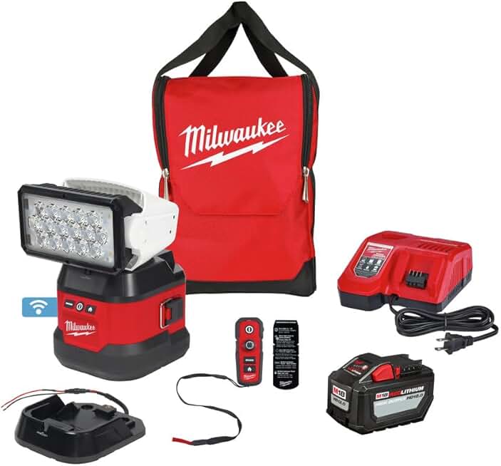 Milwaukee 2123-21HD M18 Lithium-Ion 4250 Lumens Cordless Utility Remote Control Search Light with Portable Magnetic Base Kit (12 Ah)