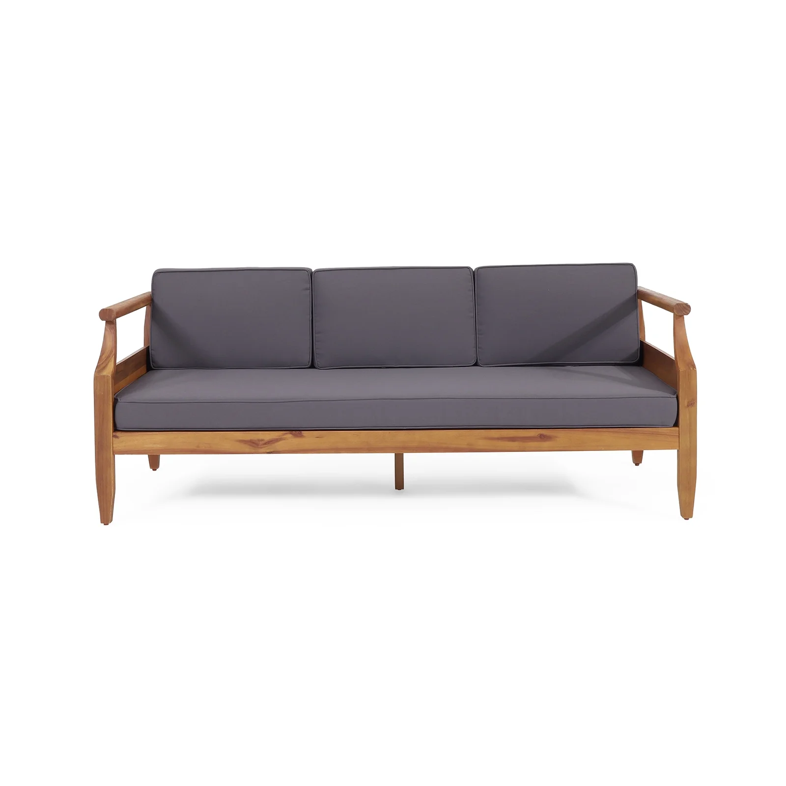OYang 3 Seater Sofa, Acacia Wood Daybed with Waterproof Detachable Cushion, Outdoor 3 Seater Acacia Wood Daybed for Patio, Backyard, Terrace, Teak Finish