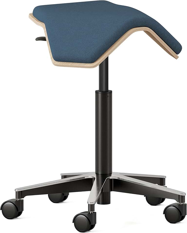 Branch Saddle Chair ILOA Plus - Ergonomic Rolling Stool for Healthy Posture and Sustainable Style - Height Adjustable Stool with Birch Plywood Frame and Recycled Polyester Seat Fabric - Pacific