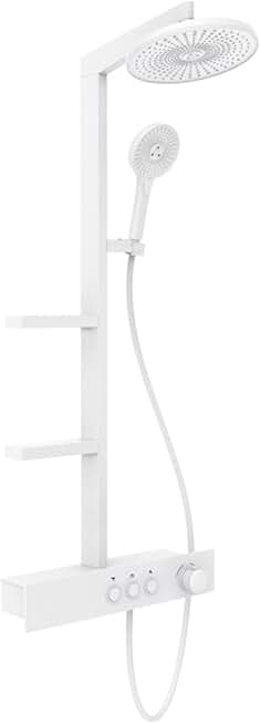 Shower System, Shower Head Shower Set, Wall-Mounted Shower Head with Shelf,Adjustable Shower Holder for Bathroom (White)