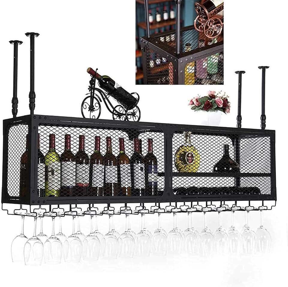 Wine Rack,Bar,Restaurant,Wine Glass Rack,Home Rack, Shelf Holder, Rrack, Rack, Champagne Glass Rack,Glassware Rack Ceiling Wine Holder,120X35X45Cm