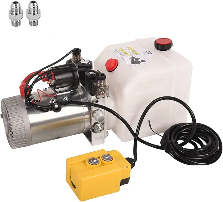 Doppy 3 Quart Hydraulic Power Unit,Double Acting Hydraulic Pump, 3200 PSI 12V DC Plastic Reservoir Hydraulic Pump Unit for Dump Trailer Car Lifting Platforms