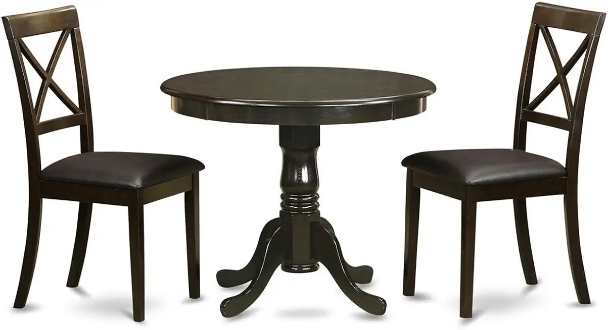 East West Furniture ANBO3-CAP-LC 3 Piece Set for Small Spaces Contains a Round Kitchen Table with Pedestal and 2 Faux Leather Dining Room Chairs, 36x36 Inch