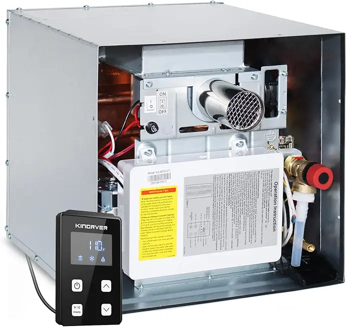 RV Tankless Water Heater - 48,000 BTU Instant Hot Water - 2.5 GPM Propane Gas - Camper Water Heater with Wired Controller - 12 V Consistent Temperature