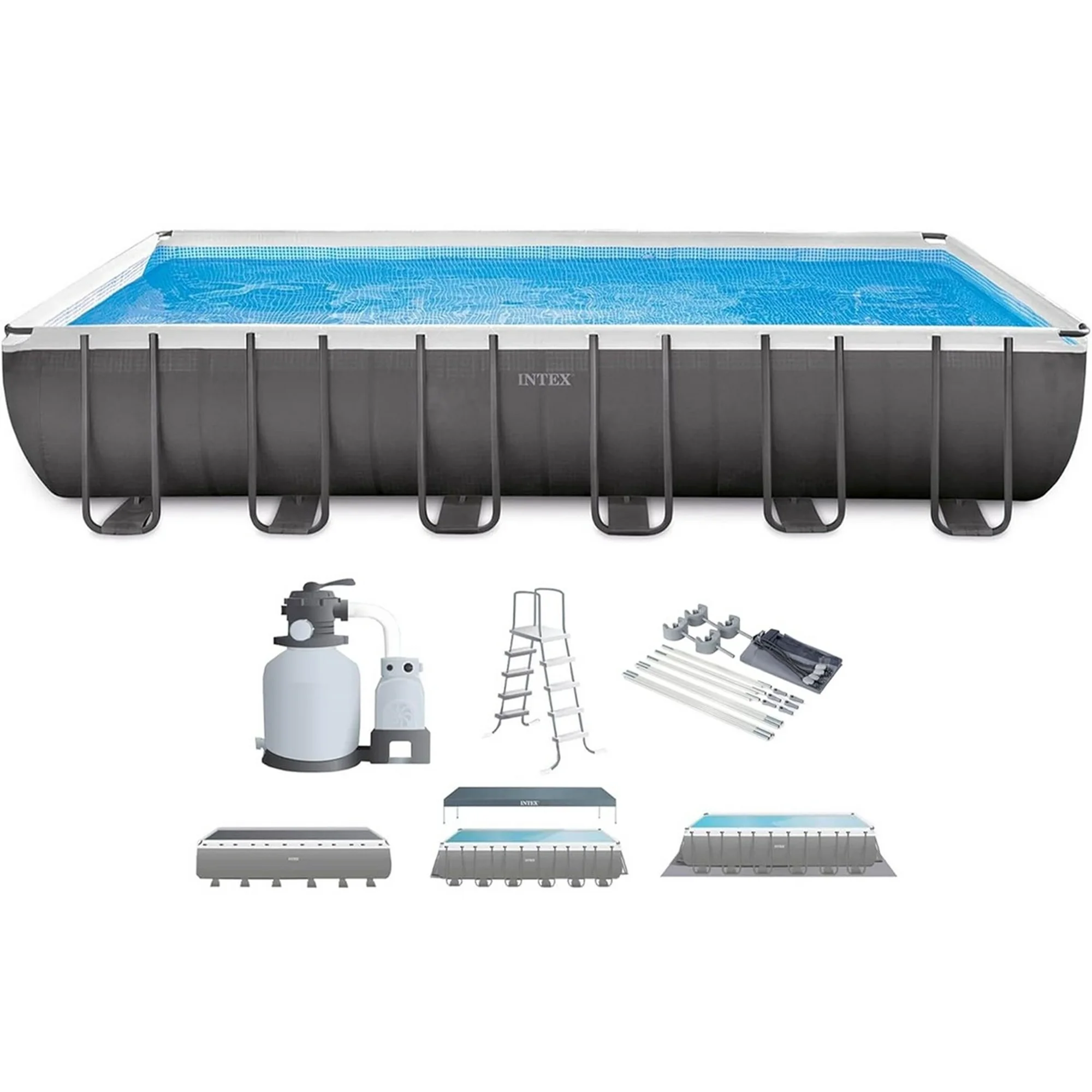 Intex Ultra XTR Frame 24FT X 12FT X 52IN Above Ground Swimming Pool Set and Sun Canopy