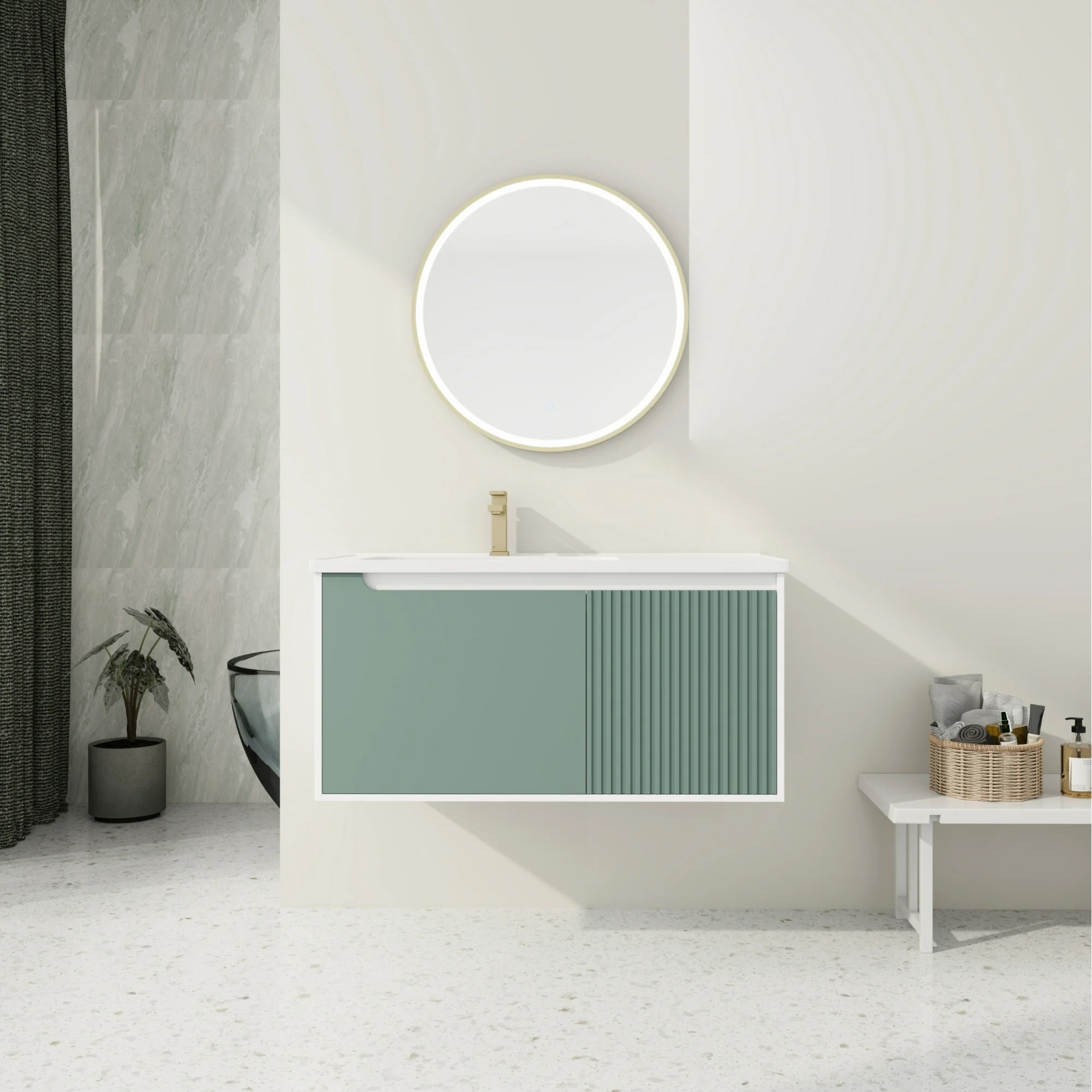 OYang Modern Wall Mounted Bathroom Vanities with Sink Combo, Floating Bathroom Vanity Cabinet with Soft Close Door, Small Apartment Bathroom Furniture