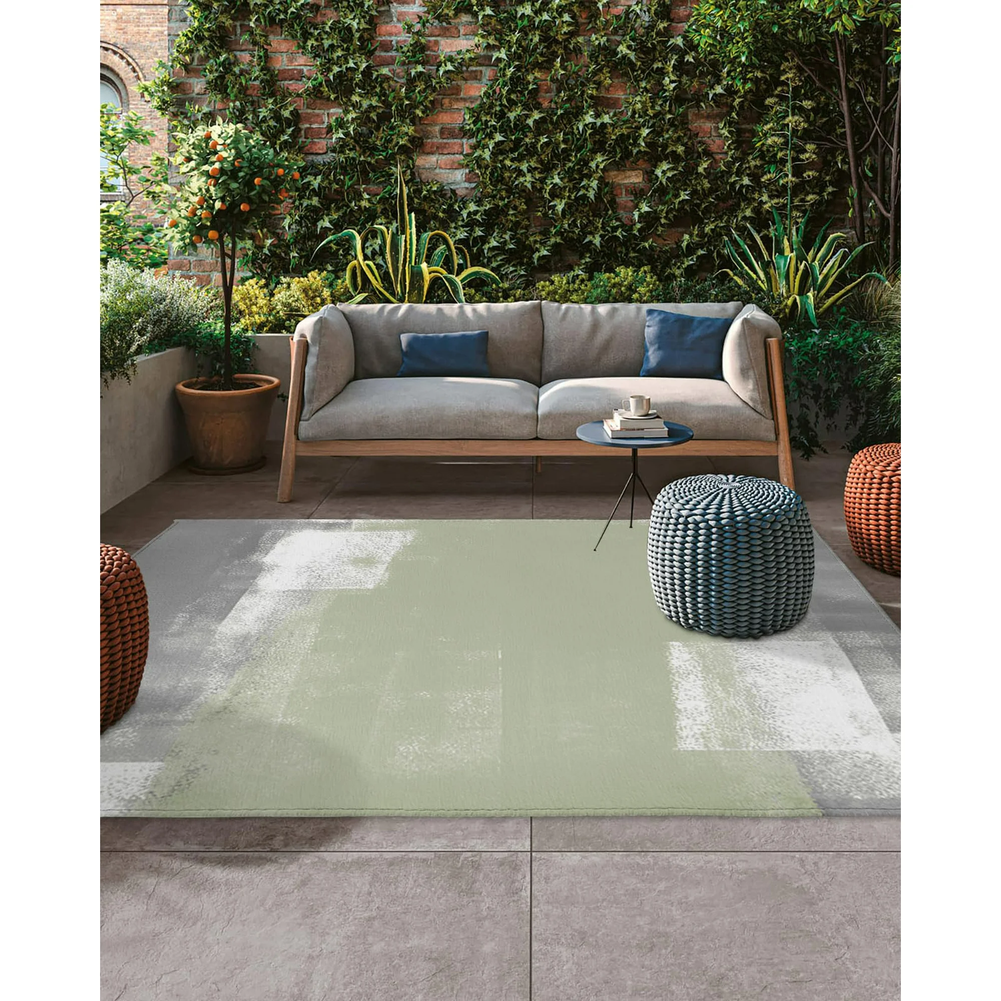 Outdoor Rug Waterproof Sage Green Abstract Painting 6x9 Feet Outdoor Plastic Straw Rug, Patio Rug, Indoor Outdoor Carpet, RV Mat Outside for Patio, Camp, Picnic, Balcony, Deck, Backyard
