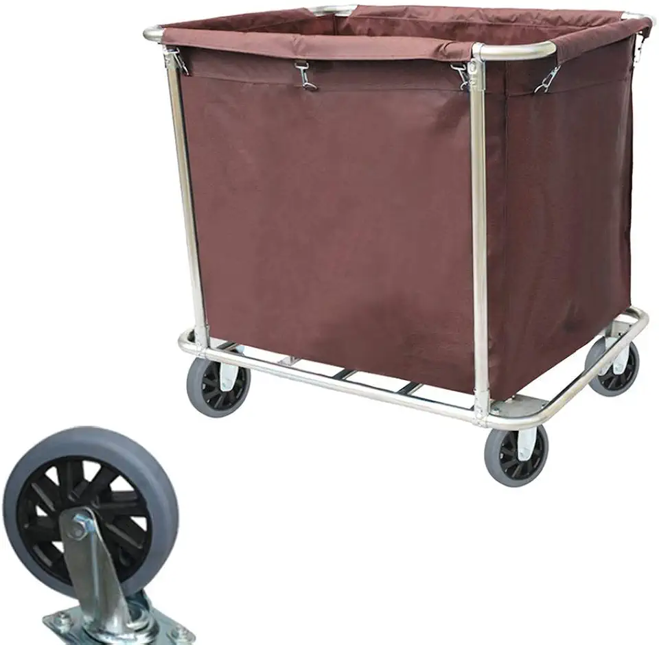 Movable Hand Trucks,Storage Cart,Kitchen Beauty Salon Trolley,Heavy Duty Rolling Laundry Sorter Cart,Multi Function Grocery Carts,Laundry Baskets Cart,Detachable Fabric Bags/Brown/6Inch Wheel