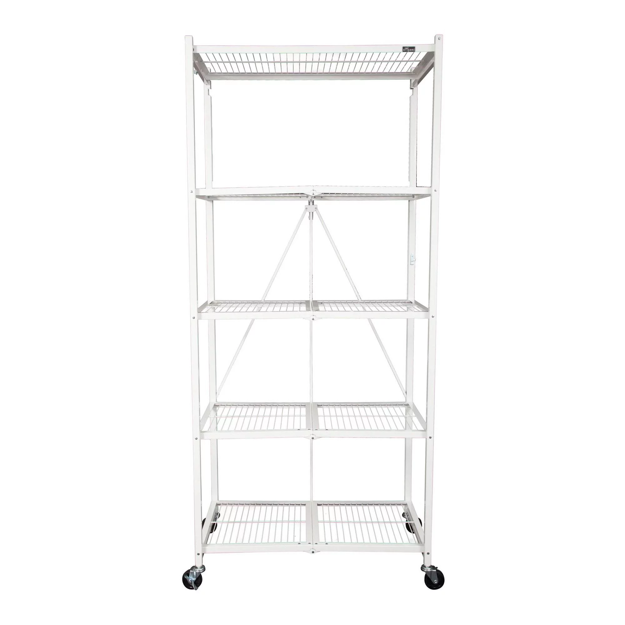 Origami Large Wheeled 5-Shelf Folding Steel Wire Shelving, White (21