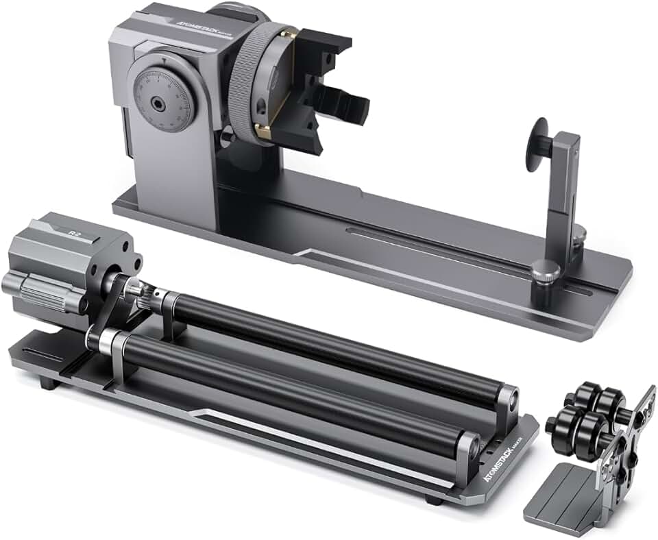 ATOMSTACK MAKER R1 PRO Laser Rotary Chuck Engraver 4 in 1 Multi-function Jaw Chuck Rotation Laser Engraver Compatible with Most Engraver for Irregular Items Spherical & Cylindrical Objects Gray
