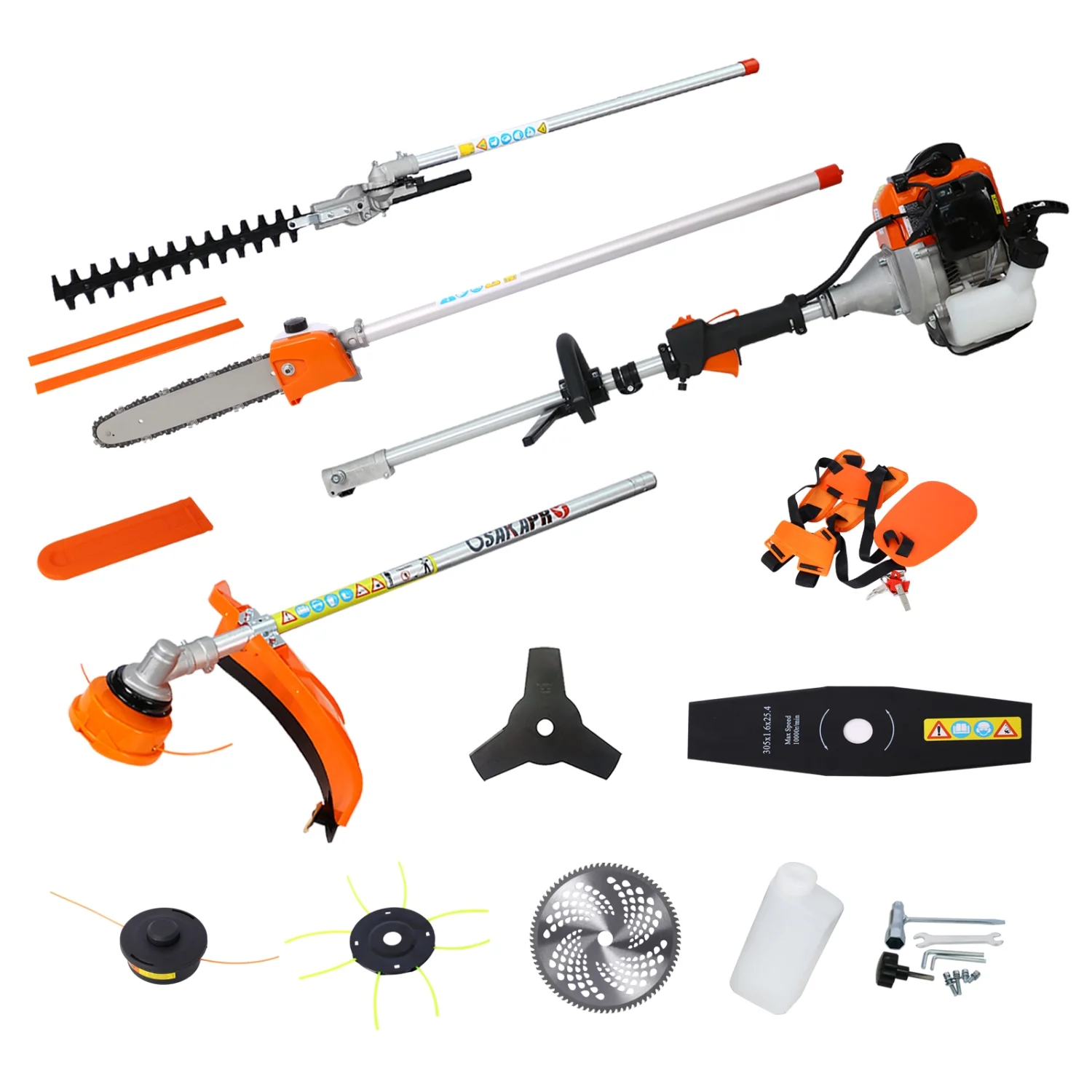 imerelez 8 in 1 Multi-Functional Trimming Tool, 56CC 2-Cycle Garden Tool System with Gas Pole Saw, Hedge Trimmer, Grass Trimmer, and Brush Cutter EPA Compliant