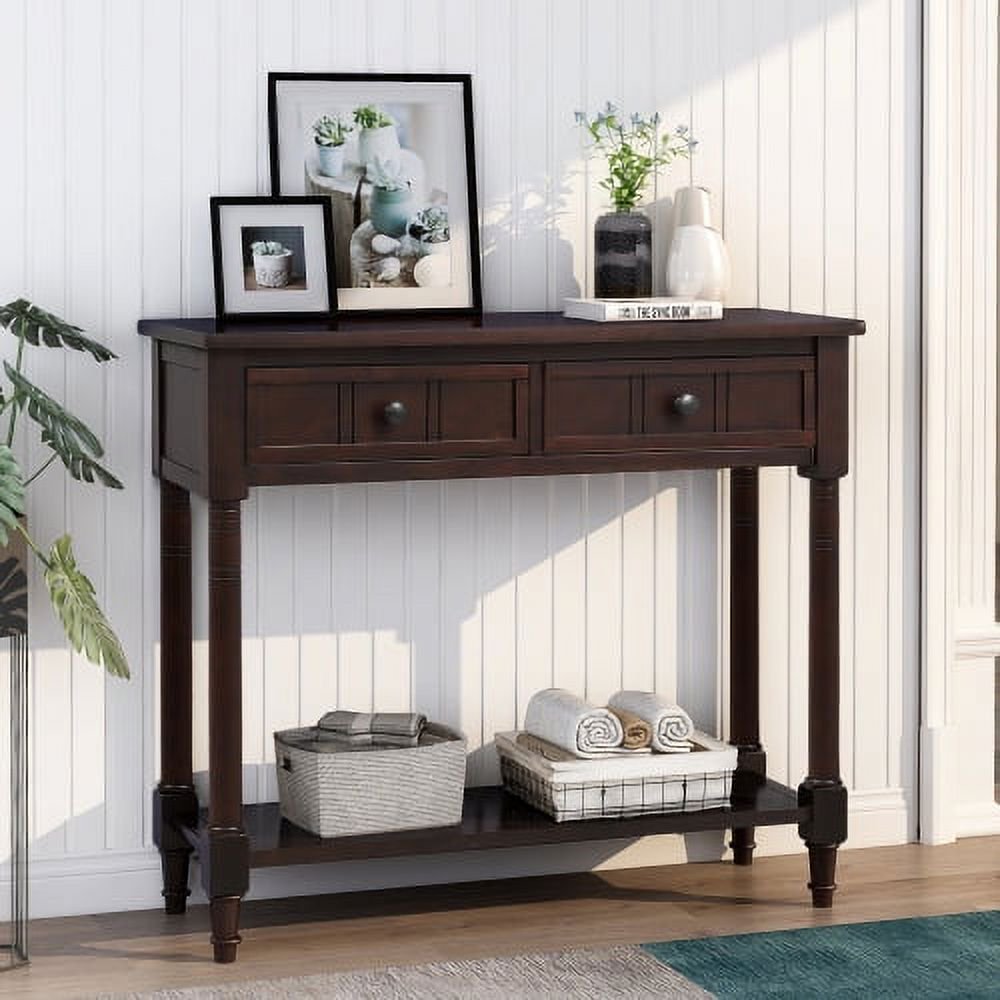JDZDESIGN TREXM Daisy Series Console Table Traditional Design with Two Drawers and Bottom  (Espresso)