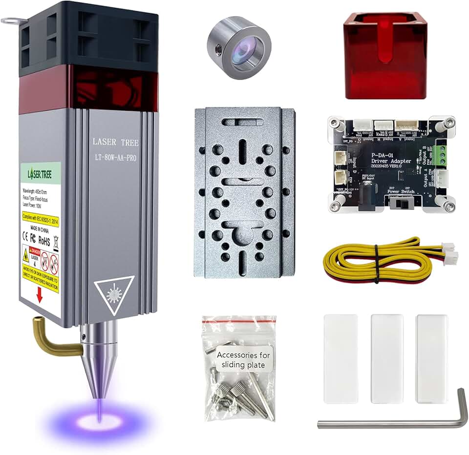 LASER TREE Laser Engraver Module, 10W (10000mW) Optical Power Laser Engraver Module w/Air Assist, Built-in FAC, Double Ultra-Fine Compressed Spot Higher Accuracy Laser Head Class 4,24V