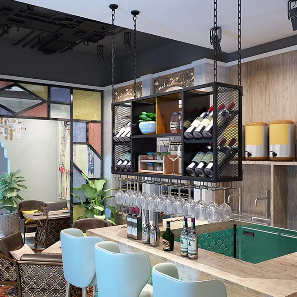 Wine Glass Hanger Ceiling Wine Racks Iron Chain Connection Adjustable Bottle Organizer and Stemware Storage Holds Any Type of Stemware Glassware Wine Glasses Sand