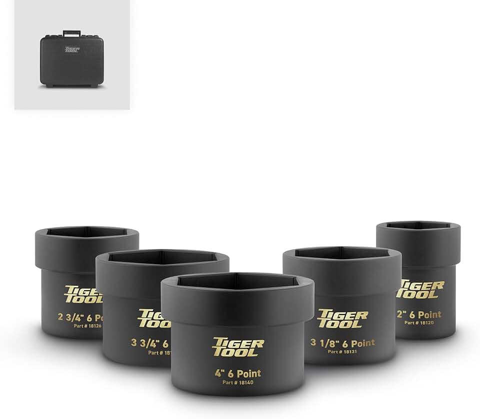 Tiger Tool 6-Point Axle Nut Socket Set for Commercial Trucks, Compatible with Class 6 – 8 Semi Trucks, Heavy Duty Transportation Trucks and Equipment, 18200