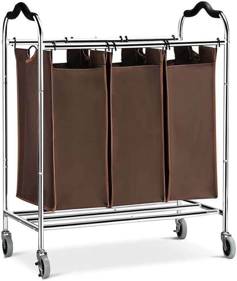 Storage Hand Trucks,Kitchen Movable Trolleys, 3-Section Heavy Duty Sorter,Rolling Laundry Trolley with Movable Bags,