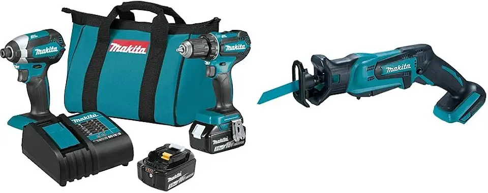 Makita XT281S 18V LXT 2-Pc. Combo Kit (3.0Ah) with Makita XRJ01Z 18-Volt LXT Lithium-Ion Cordless Compact Reciprocating Saw (Tool Only, No Battery), Bare Tool