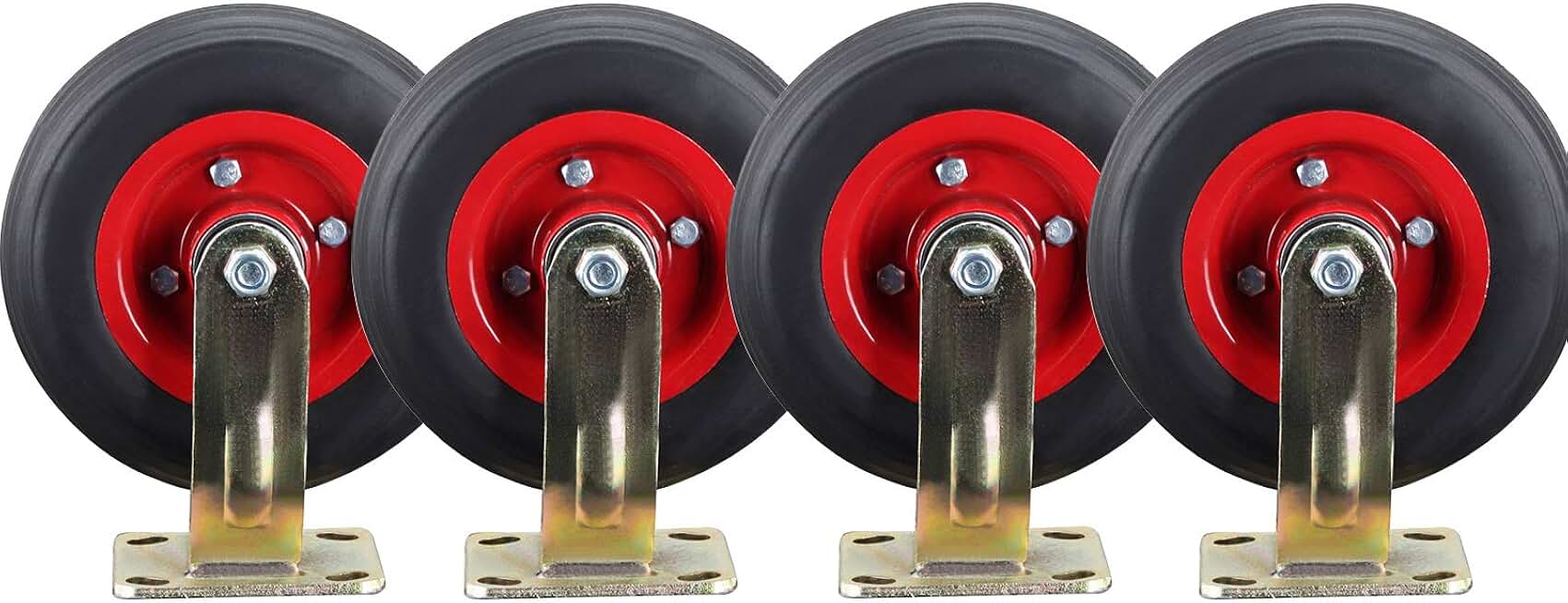 Rubber Swivel Castor, Replacement Caster, with 360 Degree Top Plate and Double Bearings, Resistance to Wear and Pressure, 8 Inches, 10 Inches, Industrial Casters, Set of 4
