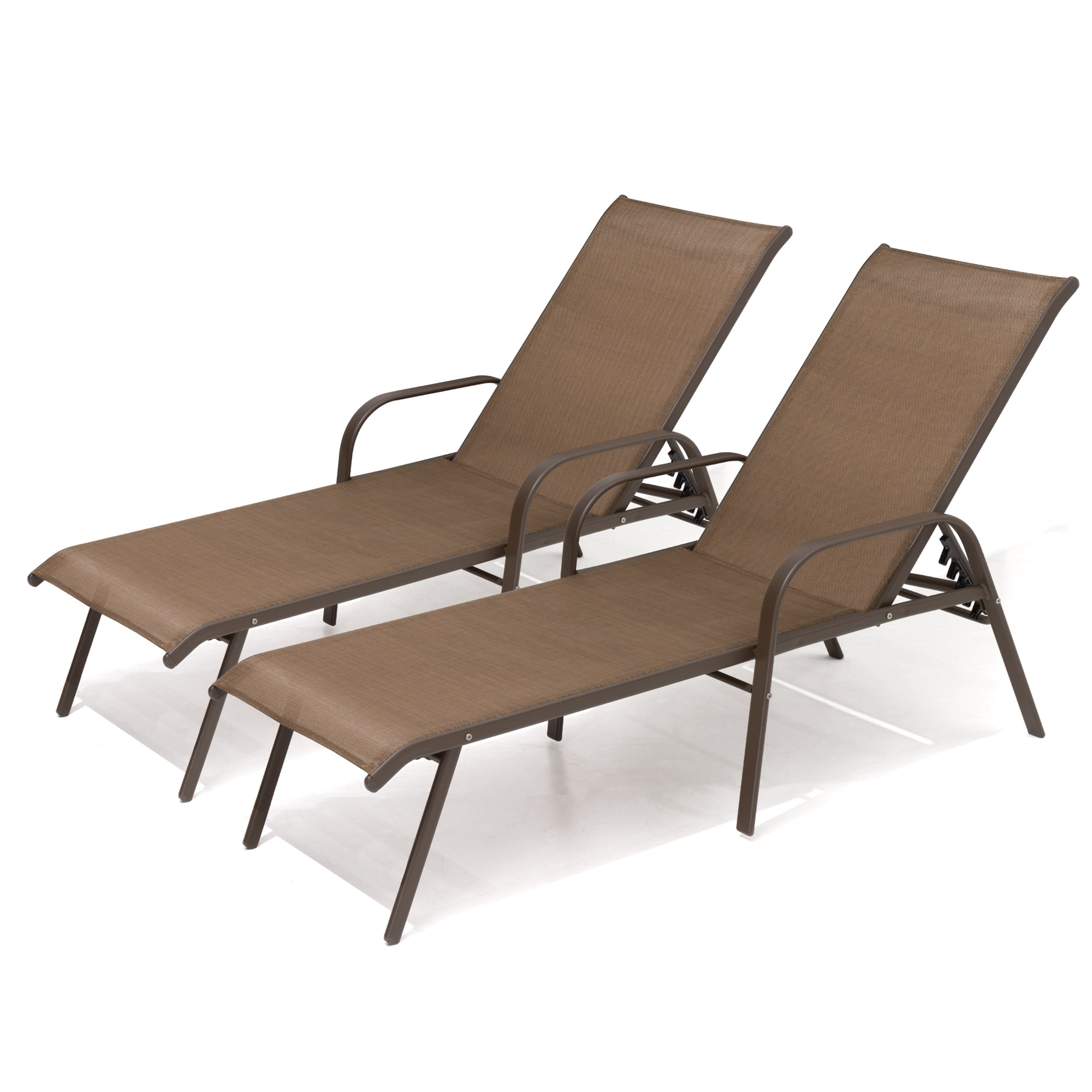 Pellebant Set of 2 Outdoor Chaise Lounge Steel Patio Chairs in Brown