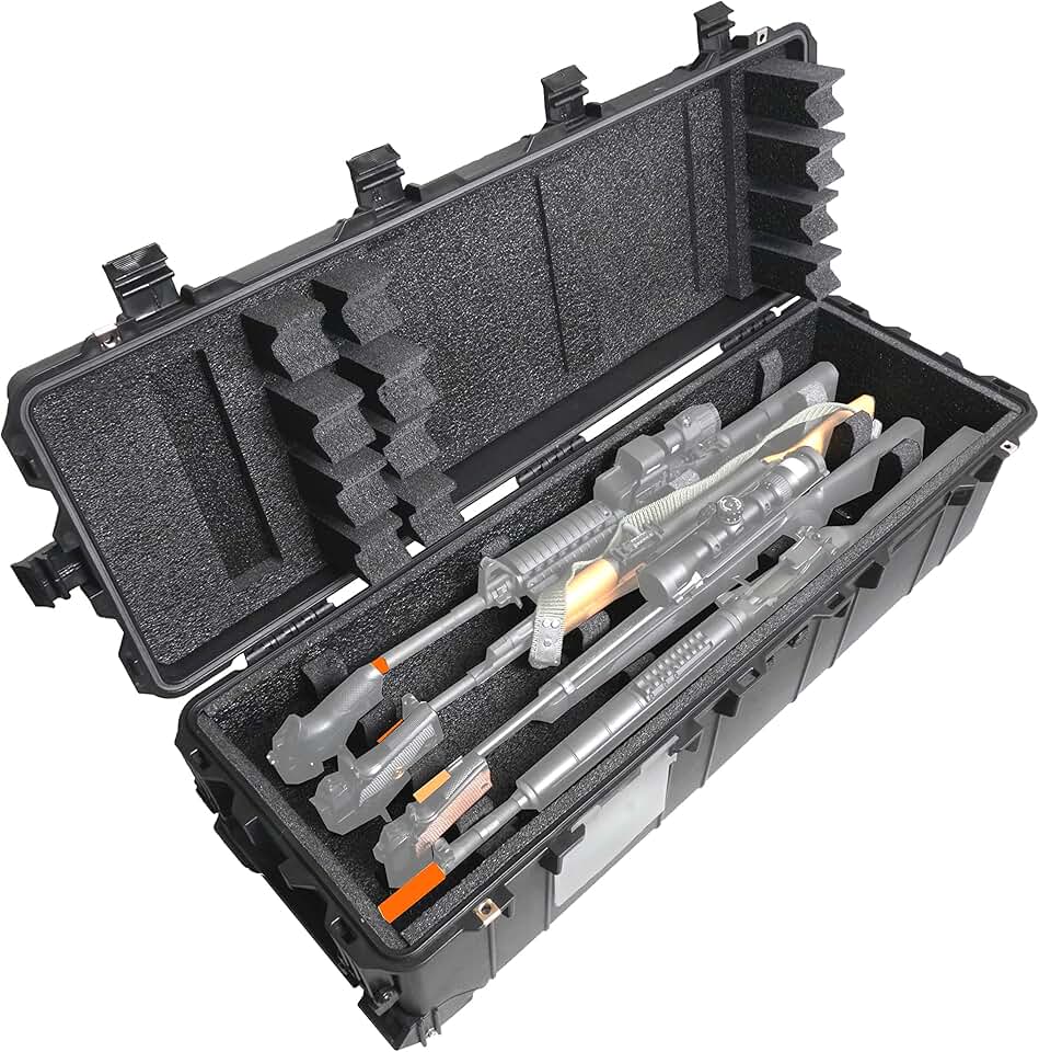 Case Club 4 Rifle (or Shotgun) Waterproof Shipping Case fits Multiple Guns & 3 Pistols Along with Included Silica Gel Canister to Prevent Gun Rust