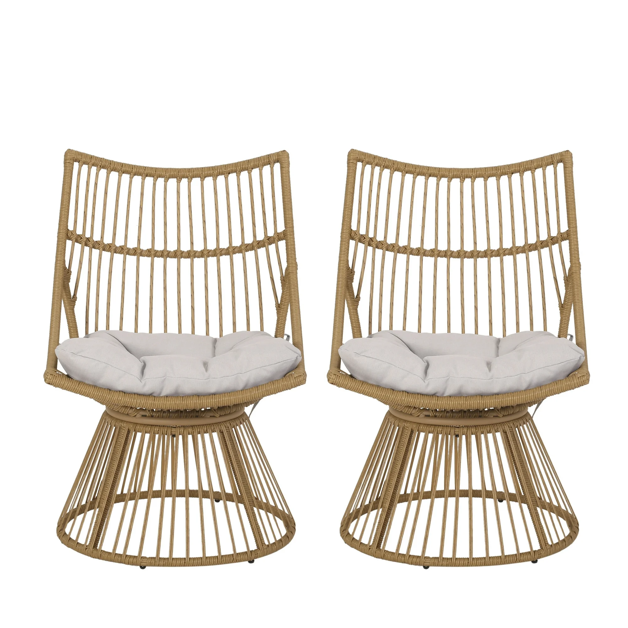 Jabe Wicker Outdoor High Back Lounge Chairs, Set of 2, Light Brown and Beige