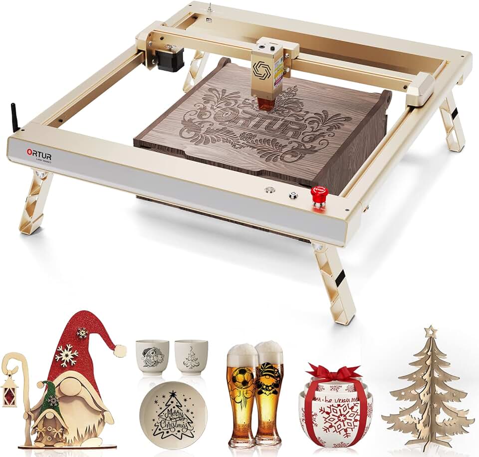 Laser Master 3, 10W Output Laser Engraver and Cutter, 20000mm/min Engraving Speed & App Control Laser Engraving Machine for Wood and Metal (Golden with Feet),Laser Class 4