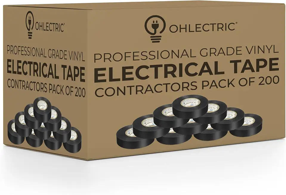 OHLECTRIC Professional Grade Vinyl Black Electrical Tape 7Mm Thick| Flame Retardant Heat & Weather Resistant, 3/4 Inch x 60 Feet | Rated Upto 600V | Bulk Contractors Pack of 200 Rolls