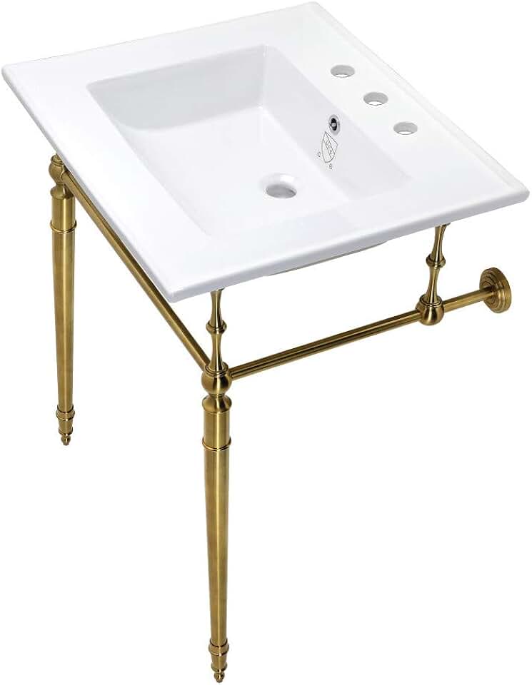 Kingston Brass KVPB25227W8BB Edwardian Console Sink, White/Brushed Brass 25.19 x 22.06 x 33.81