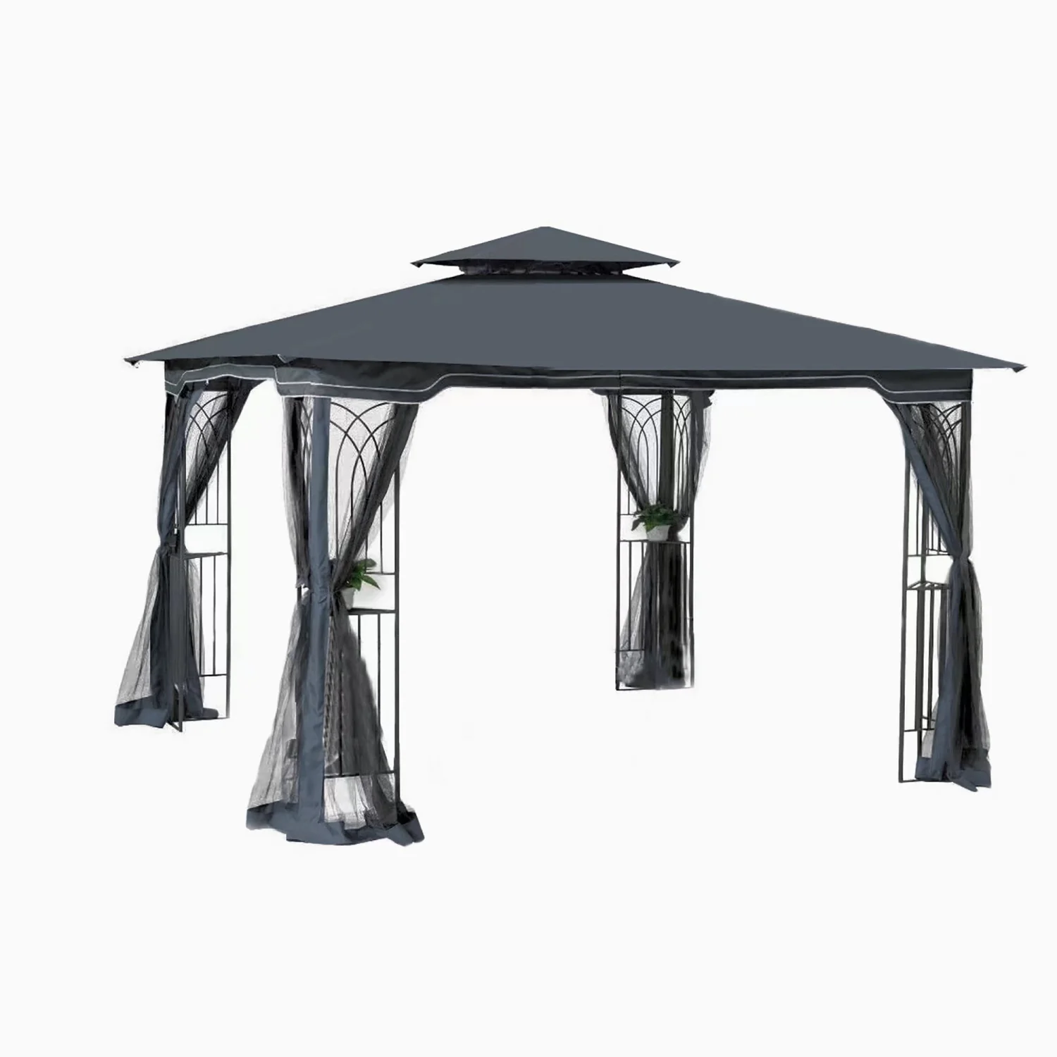 imerelez 10x10 Outdoor Patio Gazebo Canopy Tent With Ventilated Double Roof And Mosquito net(Detachable Mesh Screen On All Sides),Suitable for Lawn, Garden, Backyard and Deck,Gray Top
