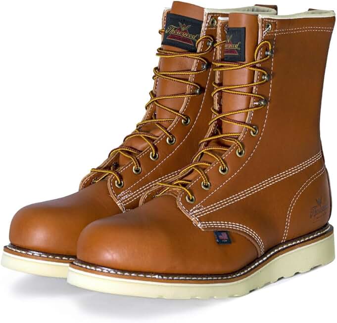 Thorogood American Heritage 8” Steel Toe Work Boots for Men - Full-Grain Leather with Round Toe, Slip-Resistant Wedge Outsole and Comfort Insole; EH Rated